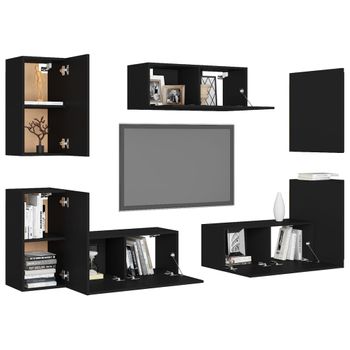 Set De Muebles De Salón Tv 7 Piezas Madera Ingeniería Negro