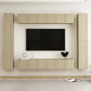 Muebles De Pared De Tv 10 Pzas Aglomerado Color Roble Sonoma