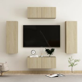 Muebles De Pared De Tv 4 Pzas Aglomerado Color Roble Sonoma