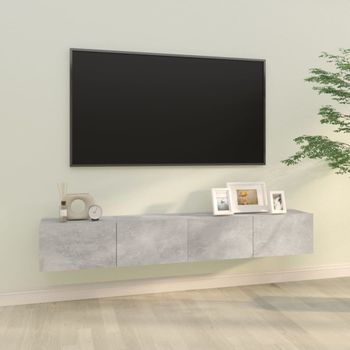 Mueble Tv De Pared 2 Uds Madera Contrachapada Gris 100x30x30cm