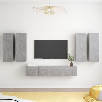 Juego De Mueble Para Tv De 6 Piezas Aglomerado Gris Hormigón