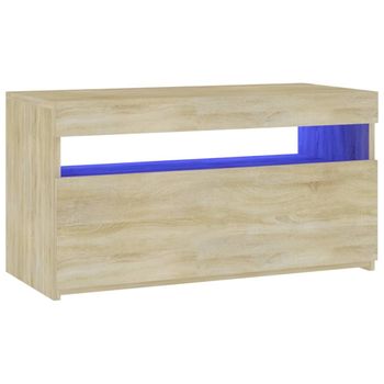 Mueble De Tv Con Luces Led Roble Sonoma 75x35x40 Cm Marrón