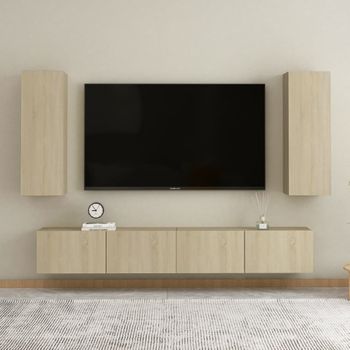 Muebles De Pared De Tv 4 Pzas Aglomerado Color Roble Sonoma