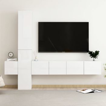 Juego De Mueble Para Tv De 5 Piezas Aglomerado Blanco Brillante