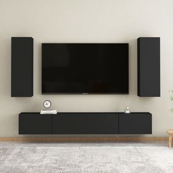 Juego De Mueble Para Tv De 4 Piezas Aglomerado Negro