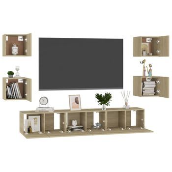 Set Muebles De Salón Tv 7 Pzas Madera Ingeniería Roble Sonoma Marrón