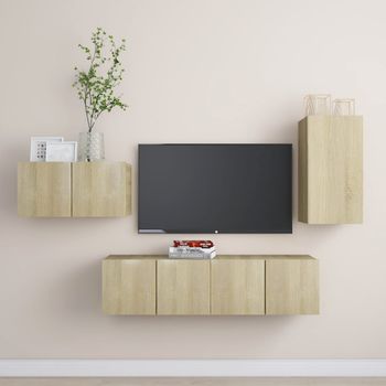 Muebles De Pared De Tv 4 Pzas Aglomerado Color Roble Sonoma