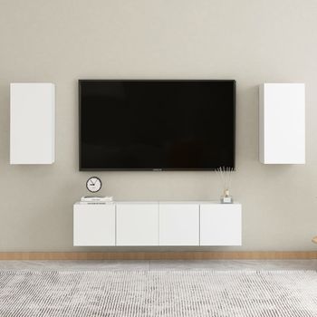 Juego De Mueble Para Tv De 4 Piezas Madera Contrachapada Blanco