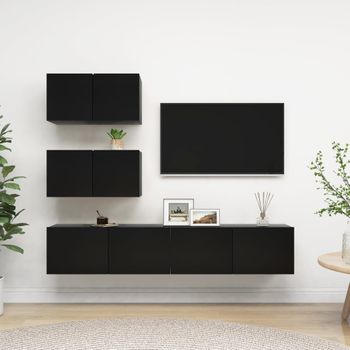 Juego De Mueble Para Tv De 4 Piezas Aglomerado Negro