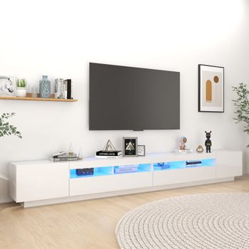 Mueble Para Tv Con Luces Led Blanco Brillante 300x35x40 Cm