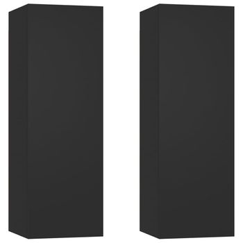 Muebles Para Tv 2 Uds Madera Contrachapada Negro 30,5x30x90 Cm