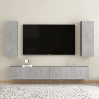 Juego De Mueble Para Tv De 4 Piezas Aglomerado Gris Hormigón