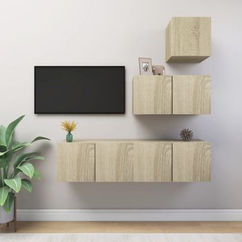 Muebles De Pared De Tv 4 Pzas Aglomerado Color Roble Sonoma