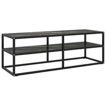 Mueble Para Tv Negro Con Vidrio De Mármol Negro 120x40x40 Cm