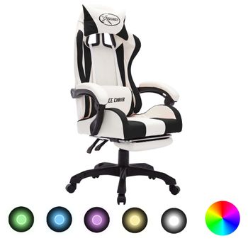 Silla Gaming Con Luces Led Rgb Cuero Sintético Negro Y Blanco Multicolor