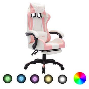 Silla Gaming Con Luces Led Rgb Cuero Sintético Rosa Y Blanco Multicolor