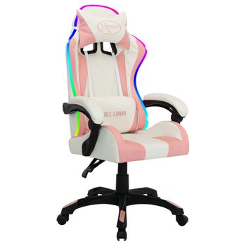 Silla Gaming Con Luces Led Rgb Cuero Sintético Rosa Y Negro Multicolor