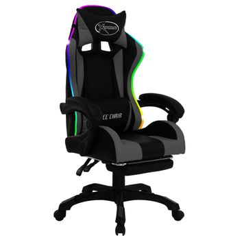 Silla Gaming Con Luces Led Rgb Cuero Sintético Gris Y Negro Multicolor