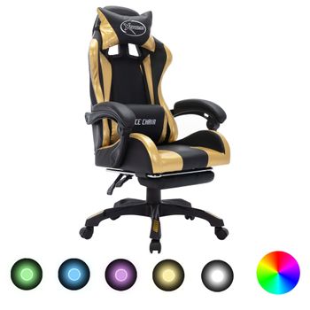 Silla Gaming Con Luces Led Rgb Cuero Sintético Dorado Y Negro Multicolor