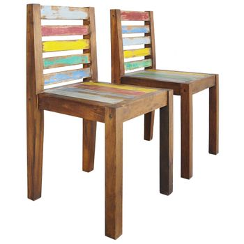 Sillas De Comedor 2 Unidades Madera Maciza Reciclada Multicolor