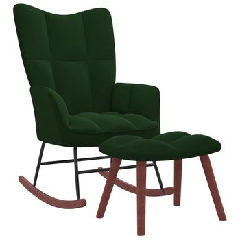 Silla Mecedora Con Reposapiés Terciopelo Verde Oscuro