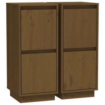 Aparador 2 Uds Madera Maciza De Pino Marrón Miel 31,5x34x75 Cm