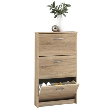 Mueble Zapatero Con 3 Compartimentos Basculantes Color Roble Beige