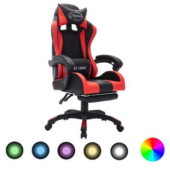 Silla Gaming Con Luces Led Rgb Cuero Sintético Rojo Y Negro Multicolor