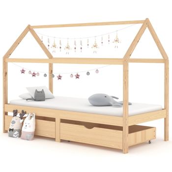 Estructura De Cama Infantil Con Cajones Madera De Pino 90x200cm Marrón