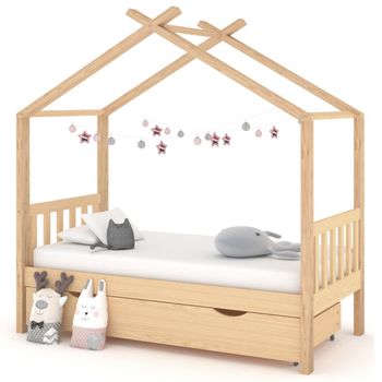 Estructura Cama Infantil Con Cajón Madera Pino Maciza 80x160 Cm Marrón