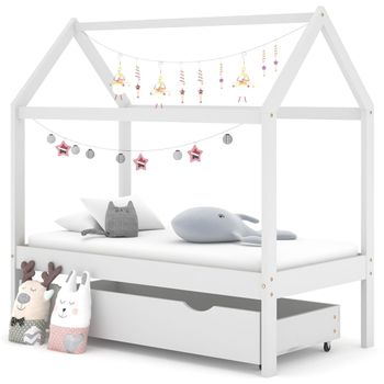 Estructura De Cama Infantil Y Cajón Madera Pino Blanca 70x140cm