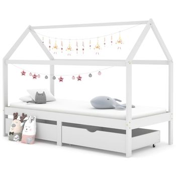 Estructura De Cama Infantil Cajones Madera Pino Blanco 90x200cm