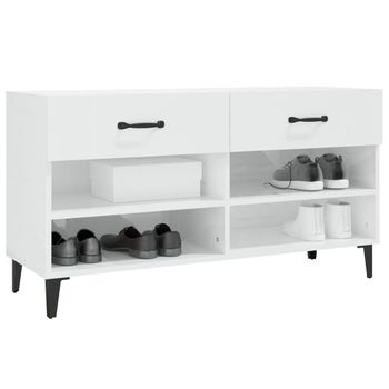 Mueble Zapatero Madera Contrachapada Blanco Brillo 102x35x55 Cm