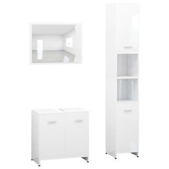 Juego Muebles De Baño 3 Piezas Madera Ingeniería Blanco Brillo