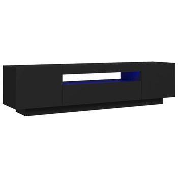 Mueble De Tv Con Luces Led Negro 160x35x40 Cm