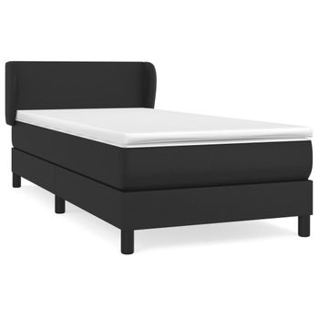 Cama Box Spring Con Colchón Cuero Sintético Negro 90x190 Cm