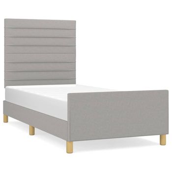 Estructura De Cama Con Cabecero De Tela Gris Claro 90x200 Cm