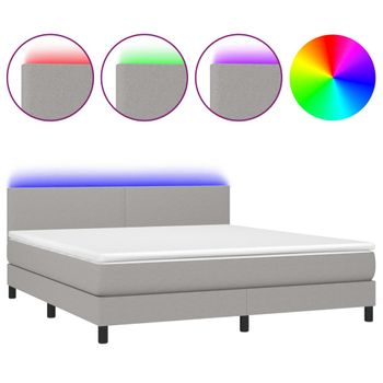 Cama Box Spring Con Colchón Tela Y Led Gris Claro 180x200 Cm