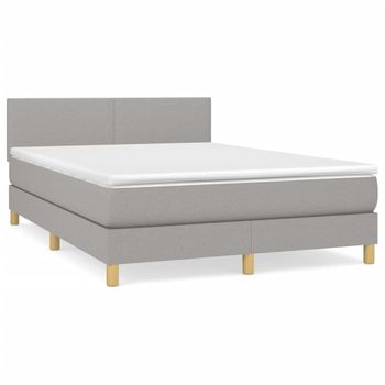 Cama Box Spring Con Colchón Tela Gris Claro 140x200 Cm