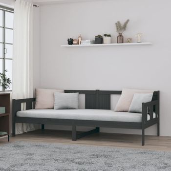 Sofá Cama Madera Maciza De Pino Gris 80x200 Cm