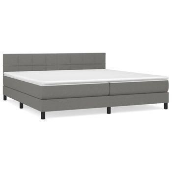 Cama Box Spring Con Colchón Tela Gris Oscuro 200x200 Cm