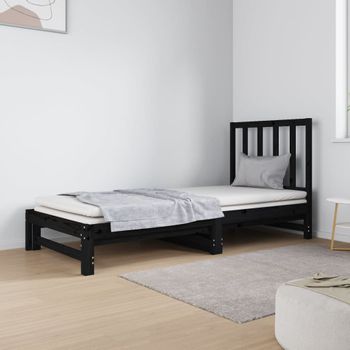 Sofá Cama Extraíble Madera Maciza De Pino Negro 2x(90x190) Cm