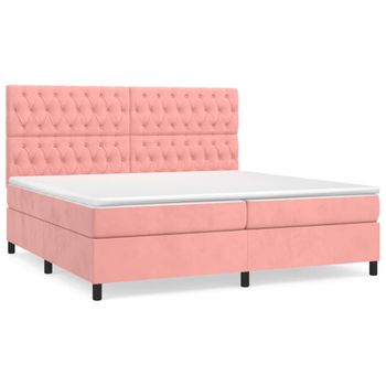 Cama Box Spring Con Colchón Terciopelo Rosa 200x200 Cm