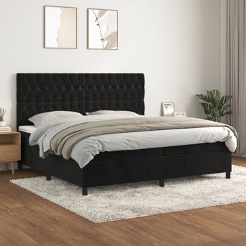 Cama Box Spring Con Colchón Terciopelo Negro 200x200 Cm