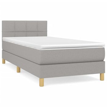 Cama Box Spring Con Colchón Tela Gris Claro 80x200 Cm