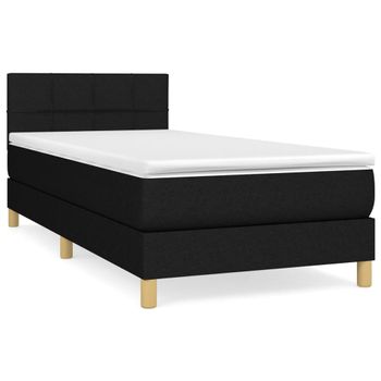 Cama Box Spring Con Colchón Tela Negro 80x200 Cm