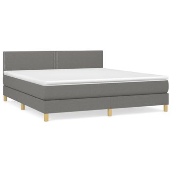 Cama Box Spring Con Colchón Tela Gris Oscuro 160x200 Cm