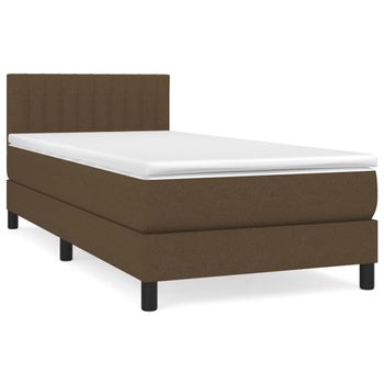 Cama Box Spring Con Colchón Tela Marrón Oscuro 90x200 Cm