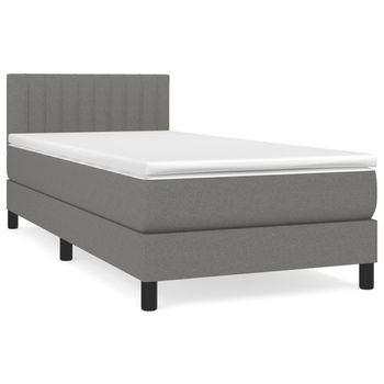 Cama Box Spring Con Colchón Tela Gris Oscuro 100x200 Cm