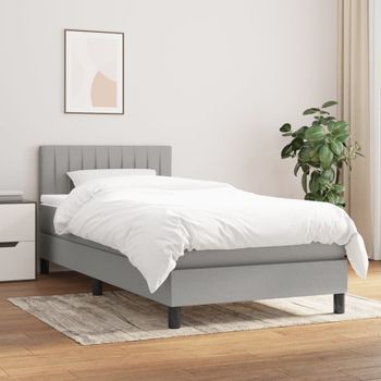 Cama Box Spring Con Colchón Tela Gris Claro 90x200 Cm